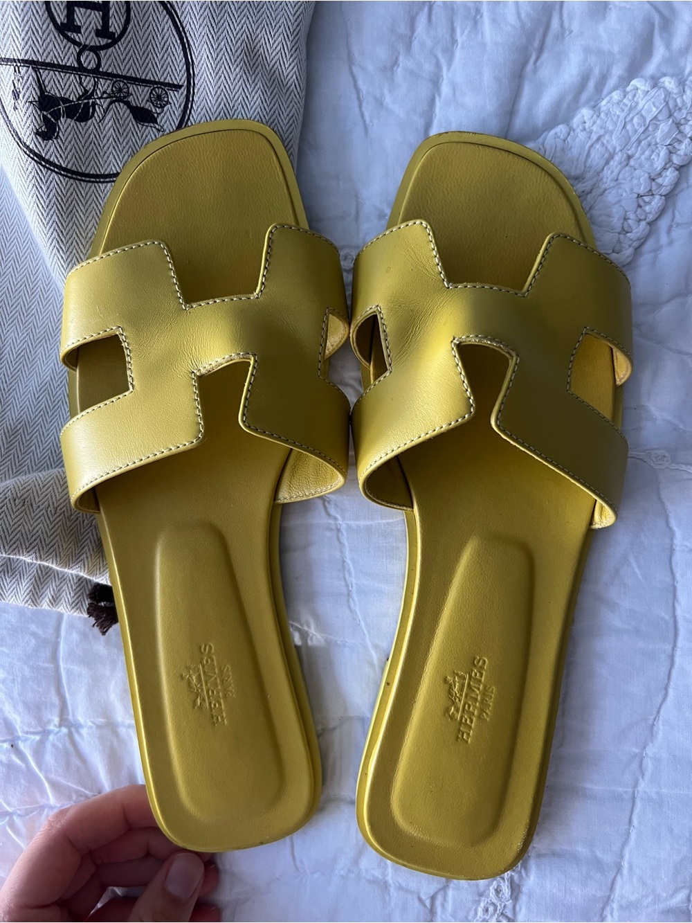 Hermes Oran Yellow Leather Sandals